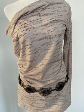 Vintage Chico’s Leather Statement Belt Black Stone Boho Festival Y2K 90s M/L